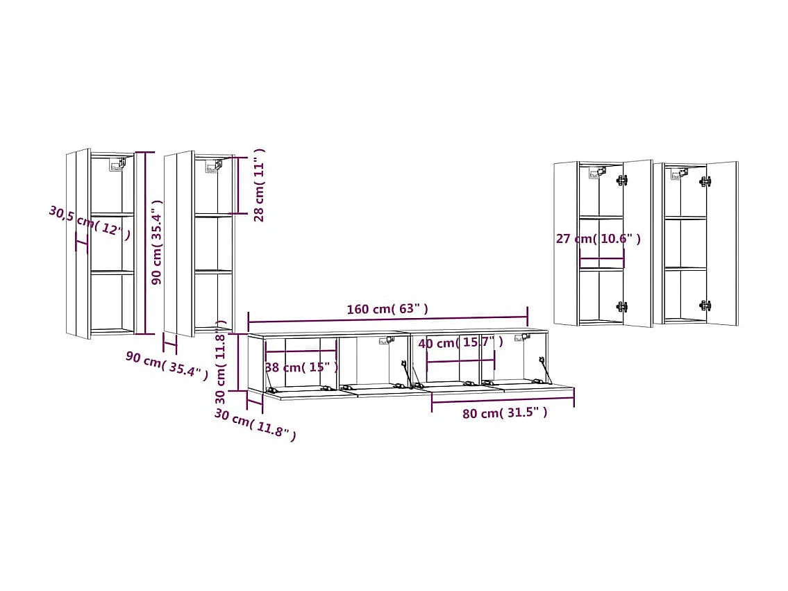Ensemble de meubles TV 6 pcs Noir Bois d'ingénierie