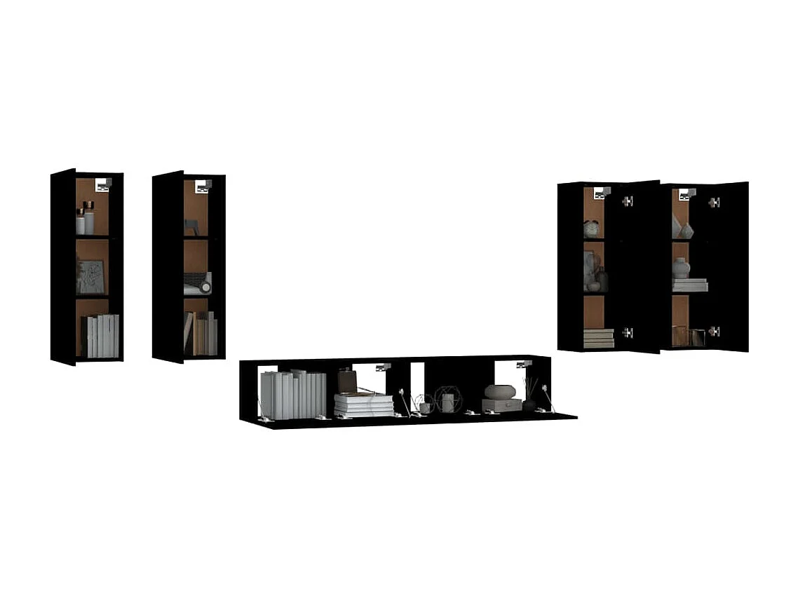 Ensemble de meubles TV 6 pcs Noir Bois d'ingénierie
