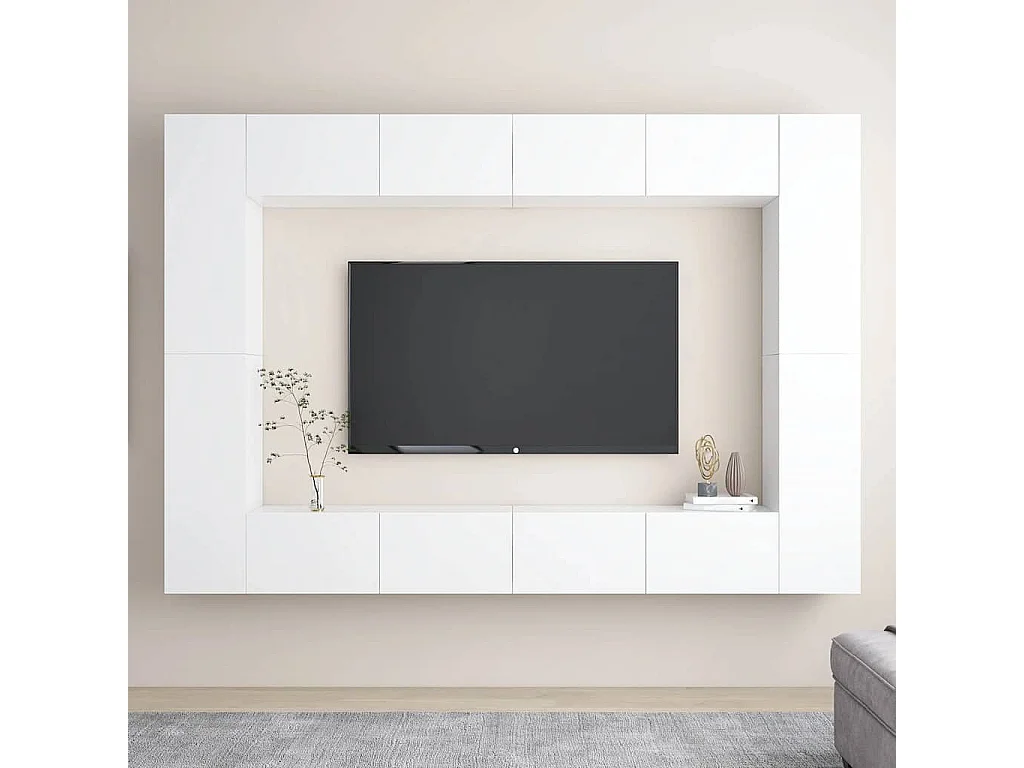 Juego de mueble para TV de 8 piezas aglomerado blanco