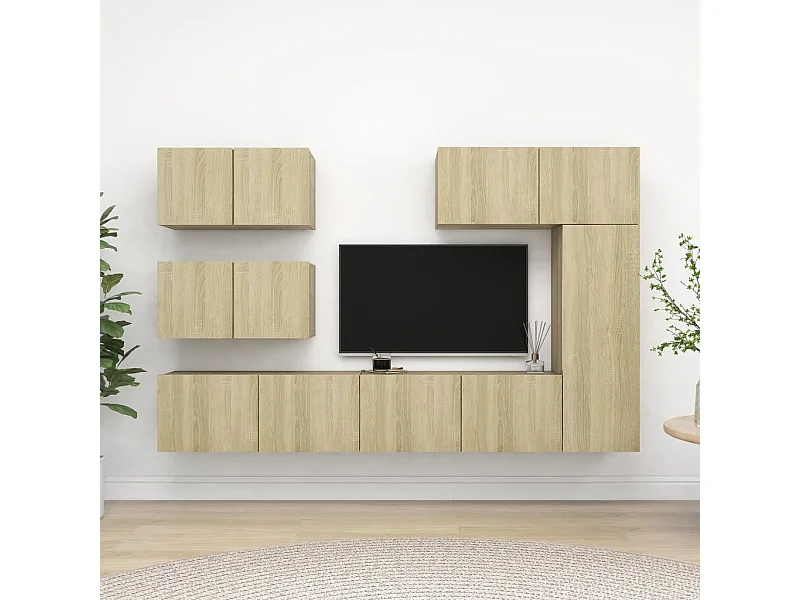 6 pcs conjunto móveis de TV derivados madeira carvalho sonoma