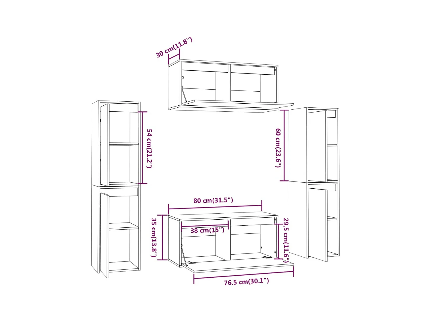 TV-Schränke 6 Stk. Massivholz Kiefer