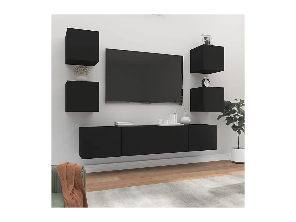 Ensemble de meubles TV 6 pcs Noir Bois d'ingénierie