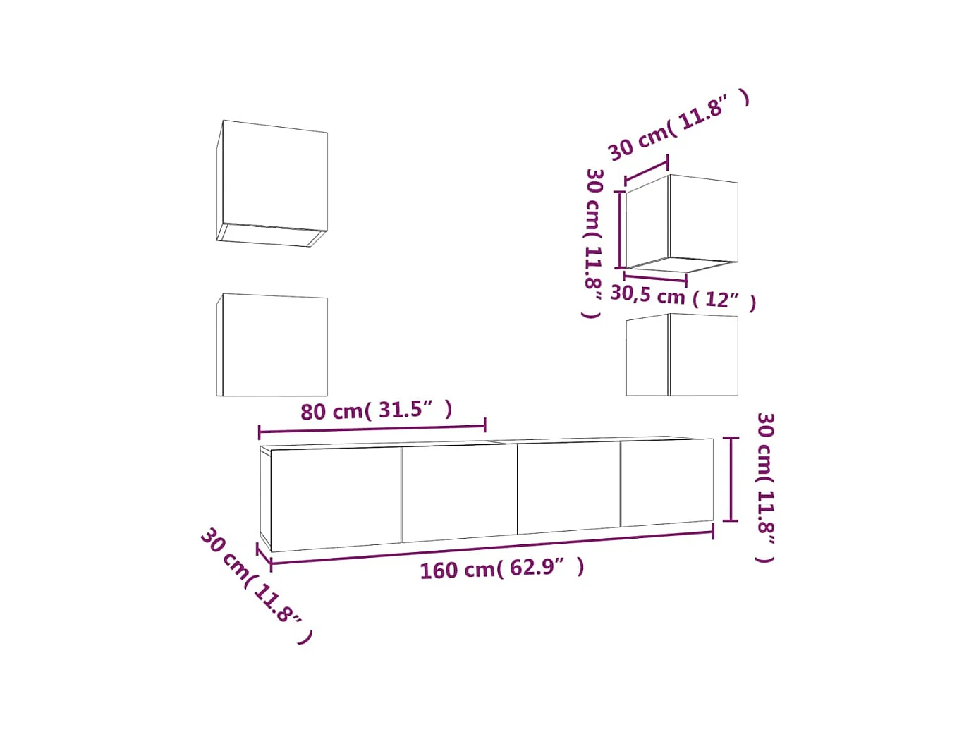 Ensemble de meubles TV 6 pcs Noir Bois d'ingénierie