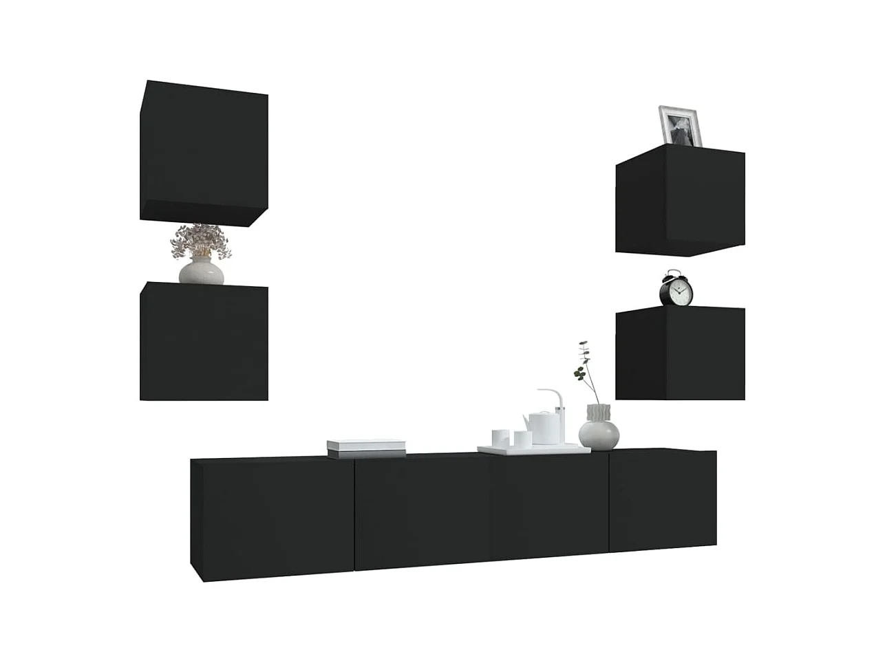 Ensemble de meubles TV 6 pcs Noir Bois d'ingénierie