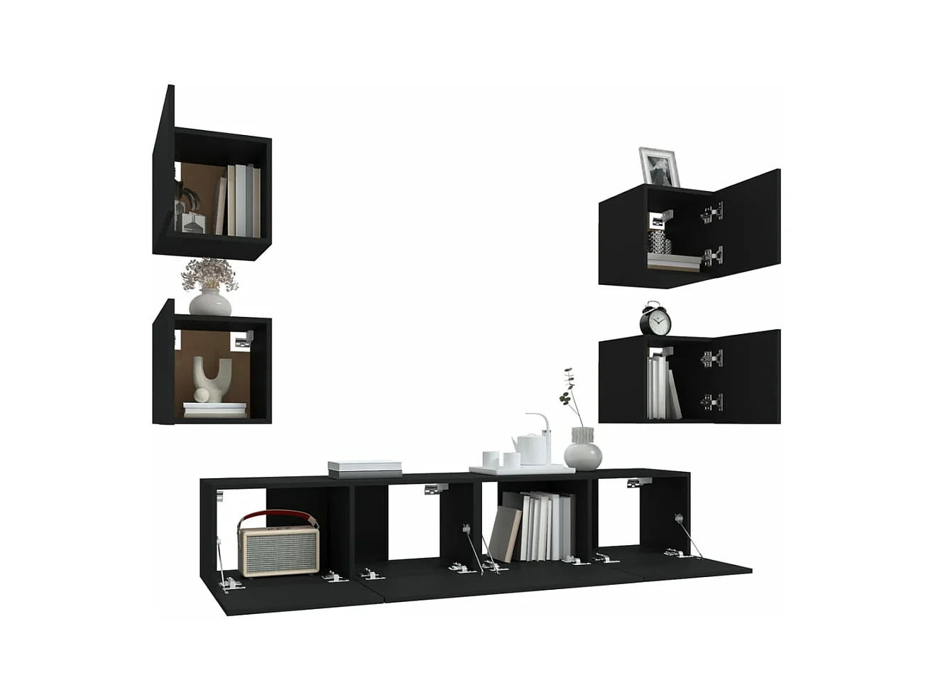 Ensemble de meubles TV 6 pcs Noir Bois d'ingénierie