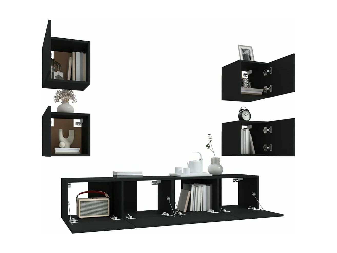 6-delige Tv-meubelset bewerkt hout zwart