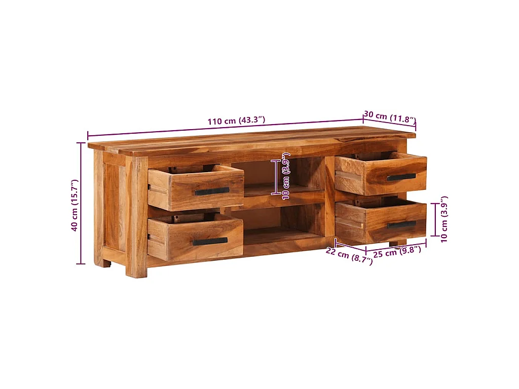 Mueble de TV madera maciza 110x30x40 cm