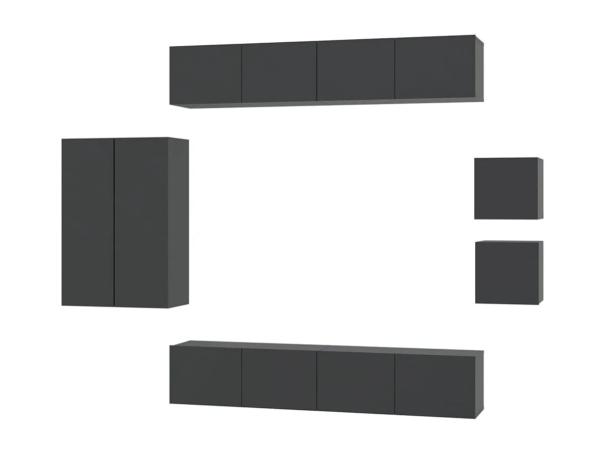 Ensemble de meubles TV 8 pcs Noir Bois d'ingénierie