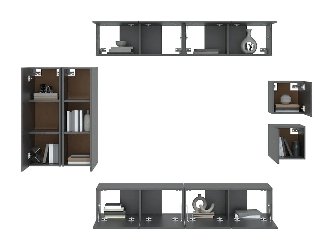 Ensemble de meubles TV 8 pcs Noir Bois d'ingénierie