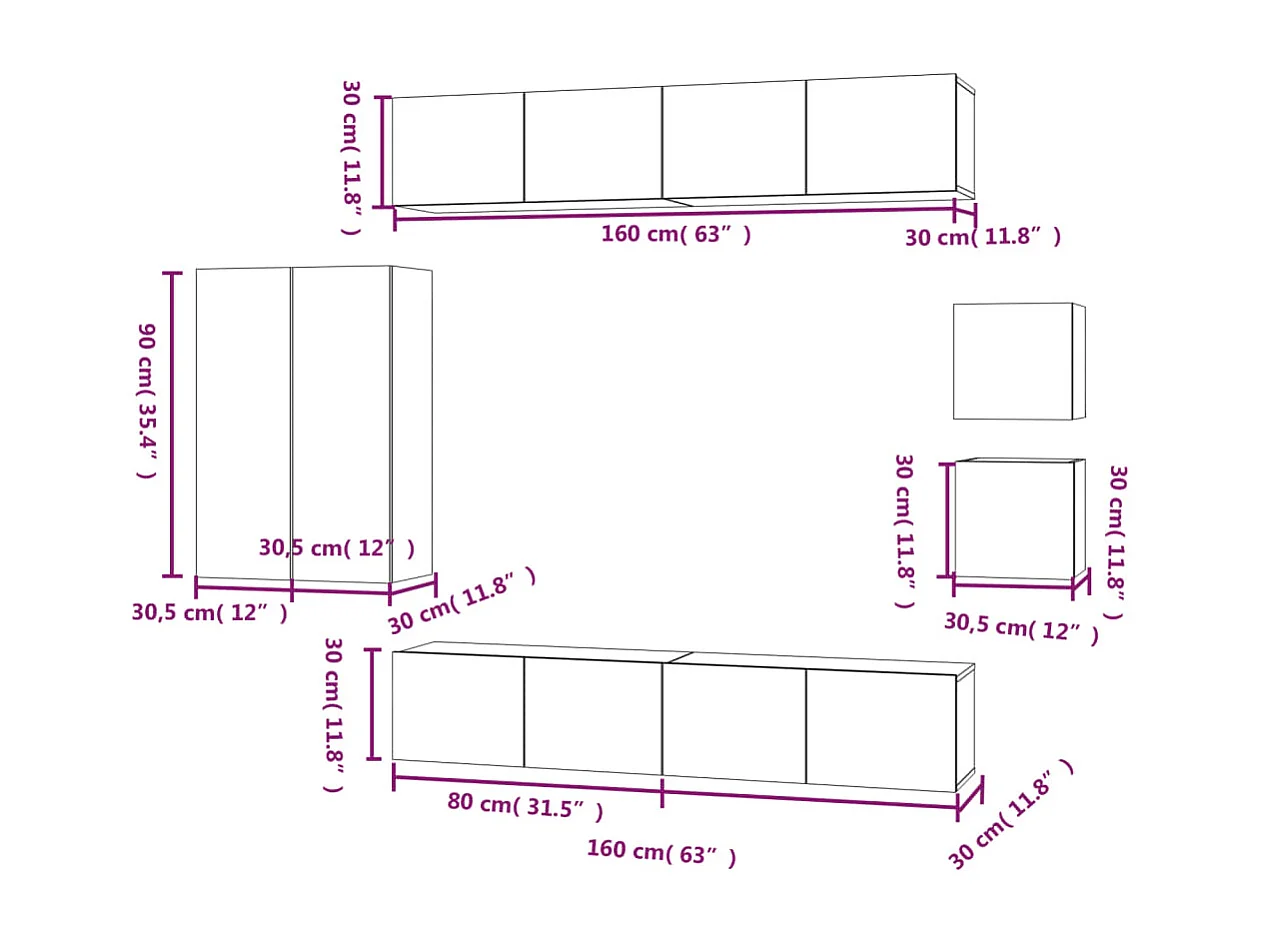 Ensemble de meubles TV 8 pcs Noir Bois d'ingénierie