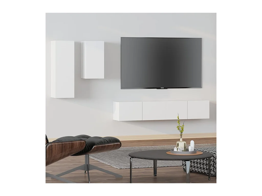 4-delige Tv-meubelset bewerkt hout wit