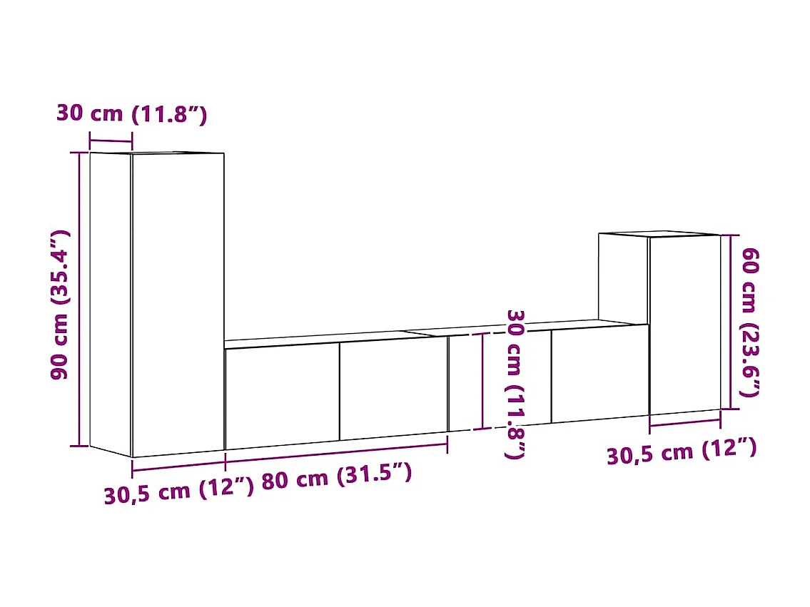 4 pcs conjunto de móveis de TV derivados de madeira branco
