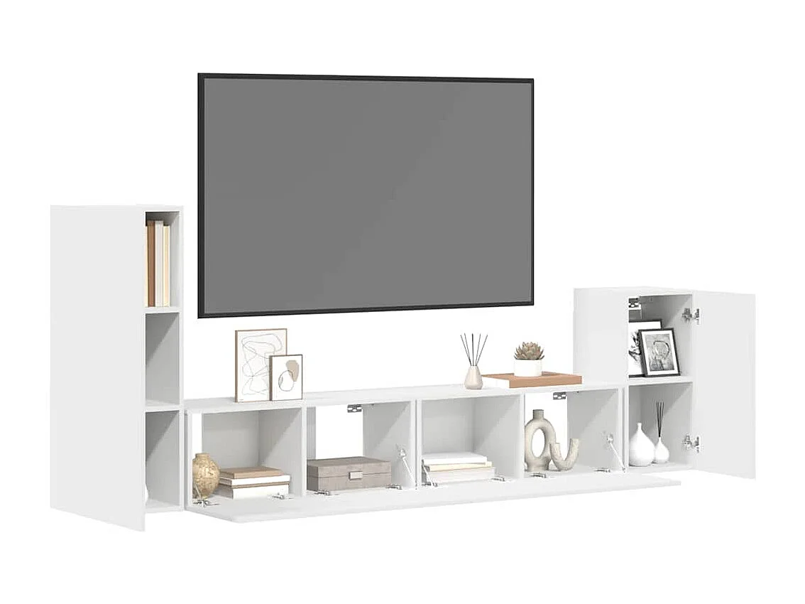 4 pcs conjunto de móveis de TV derivados de madeira branco