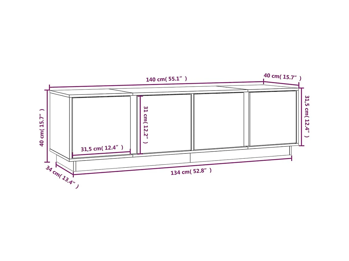 Mobile Porta TV 140x40x40 cm in Legno Massello di Pino