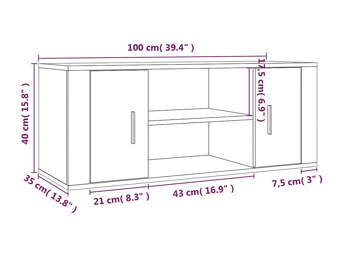 Mobile per TV Rovere Sonoma 100x35x40 cm Legno Multistrato