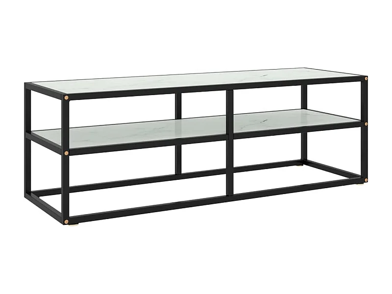 Meuble TV noir avec verre marbre blanc 120x40x40 cm