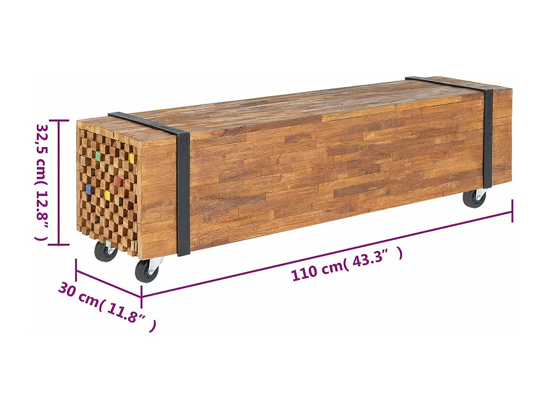 Meuble TV 110x30x32,5 cm Bois de teck massif