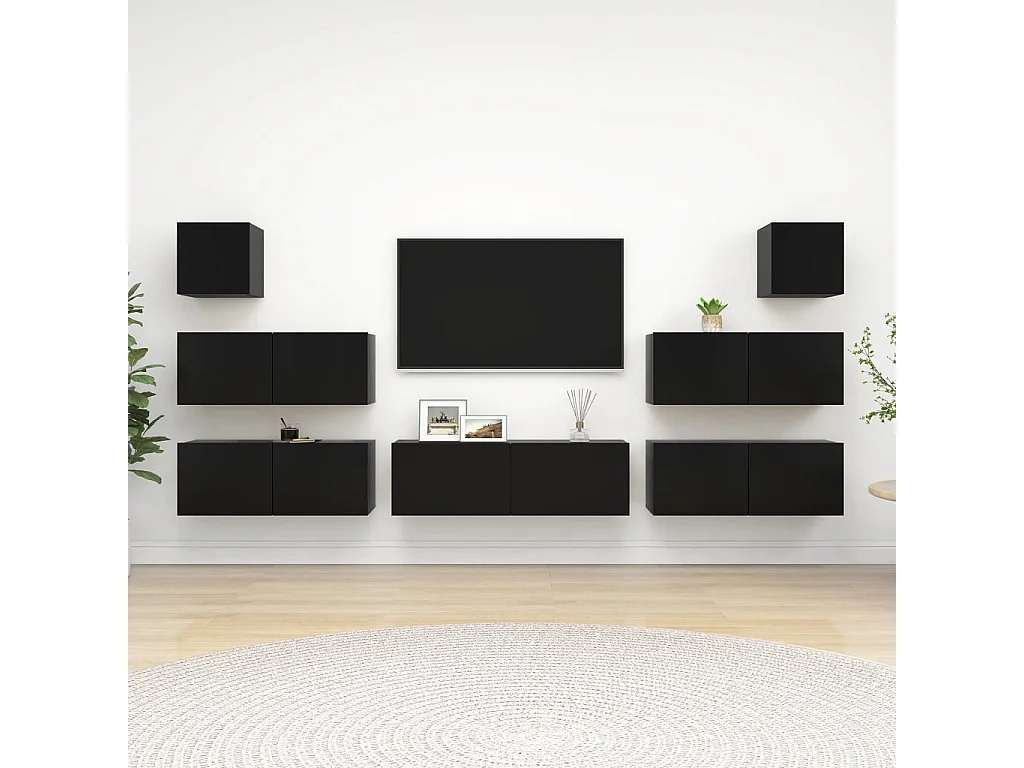 Ensemble de meuble TV 7 pcs Noir Bois d'ingénierie
