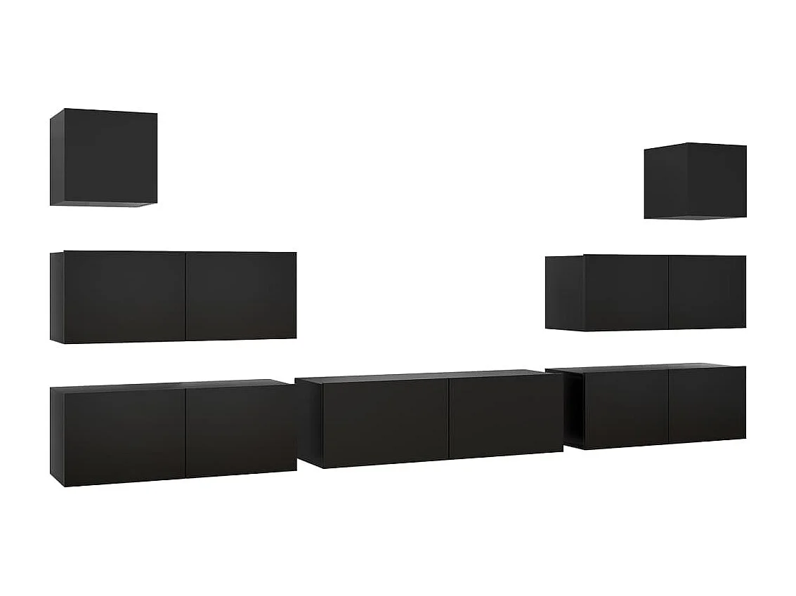 Ensemble de meuble TV 7 pcs Noir Bois d'ingénierie