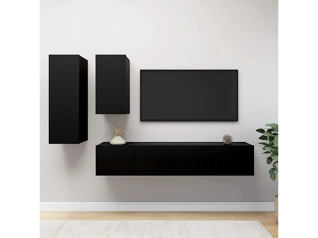 Set de muebles de TV salón 4 piezas madera contrachapada negro