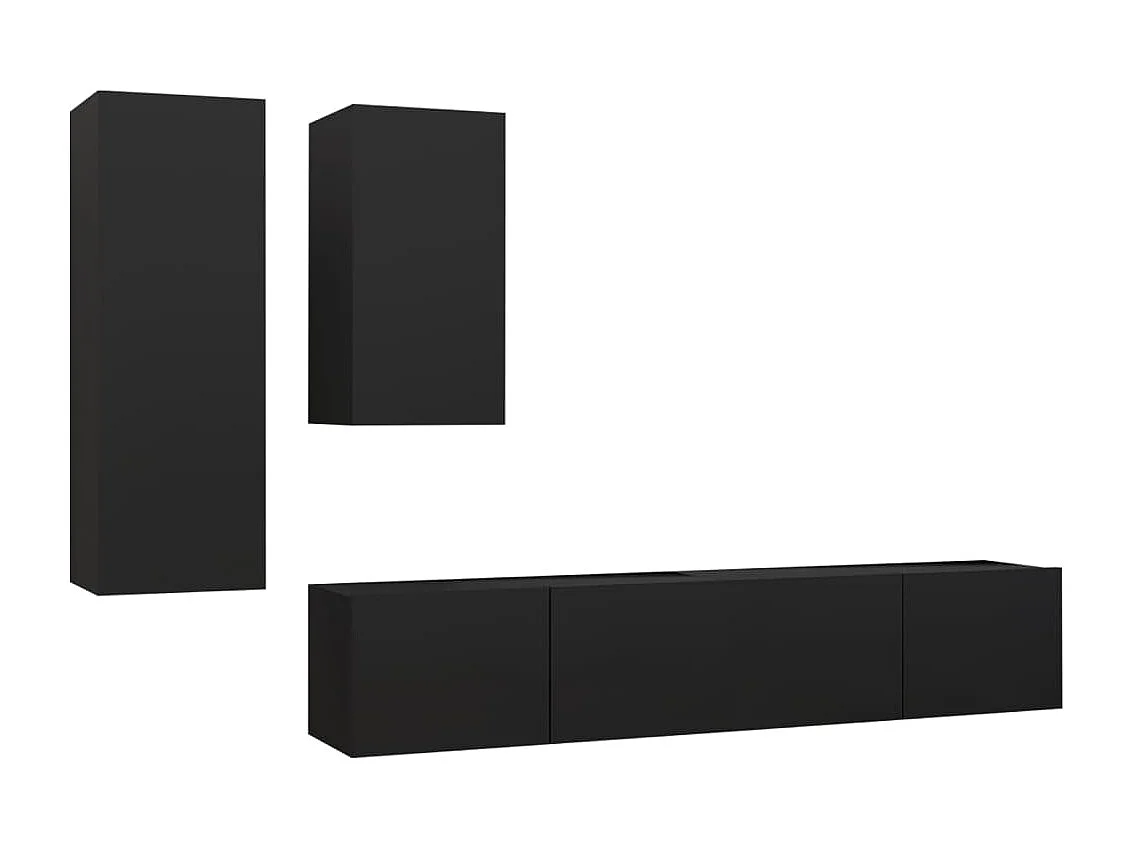 Set de muebles de TV salón 4 piezas madera contrachapada negro