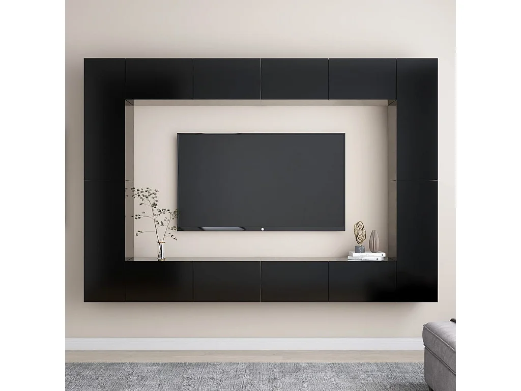 Ensemble de meubles TV 8 pcs Noir Bois d'ingénierie