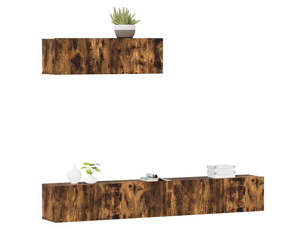 Set de muebles de TV 3 pzas madera contrachapada roble ahumado