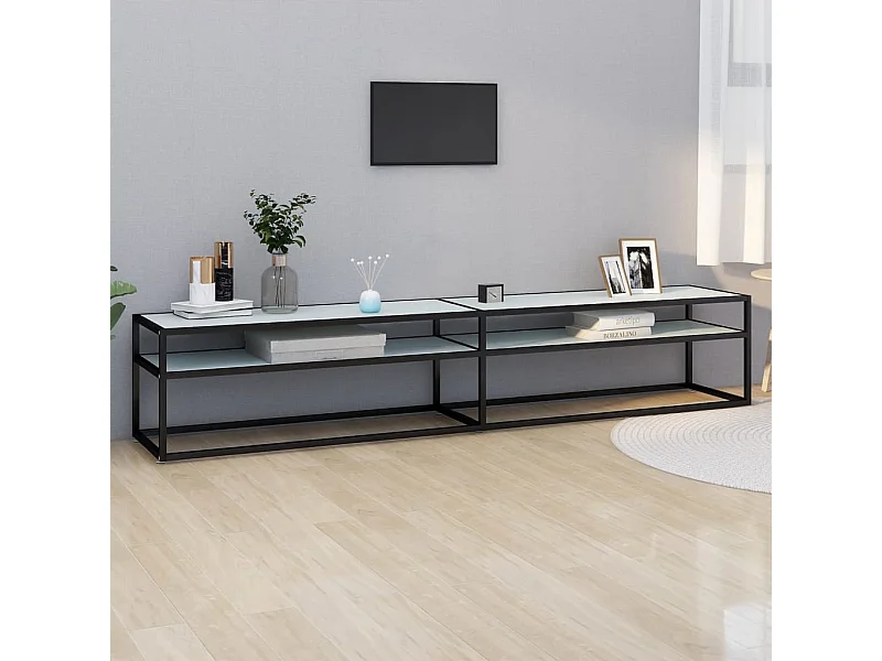 Mueble de TV vidrio templado color mármol blanco 220x40x40,5 cm