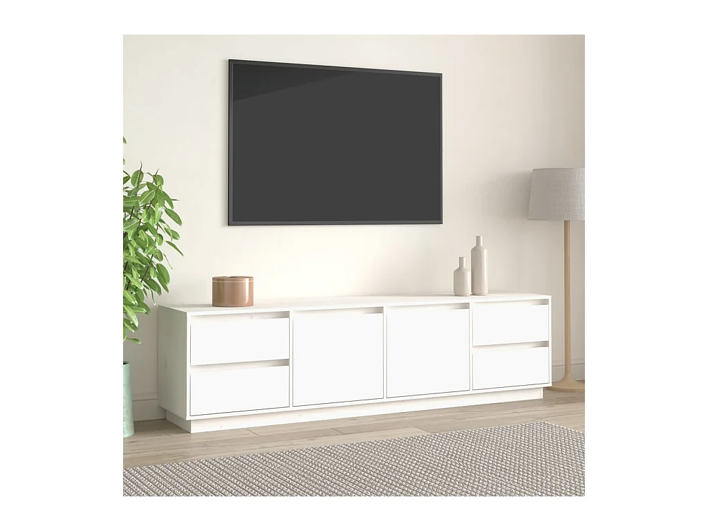 Meuble TV Blanc 176x37x47,5 cm Bois de pin massif