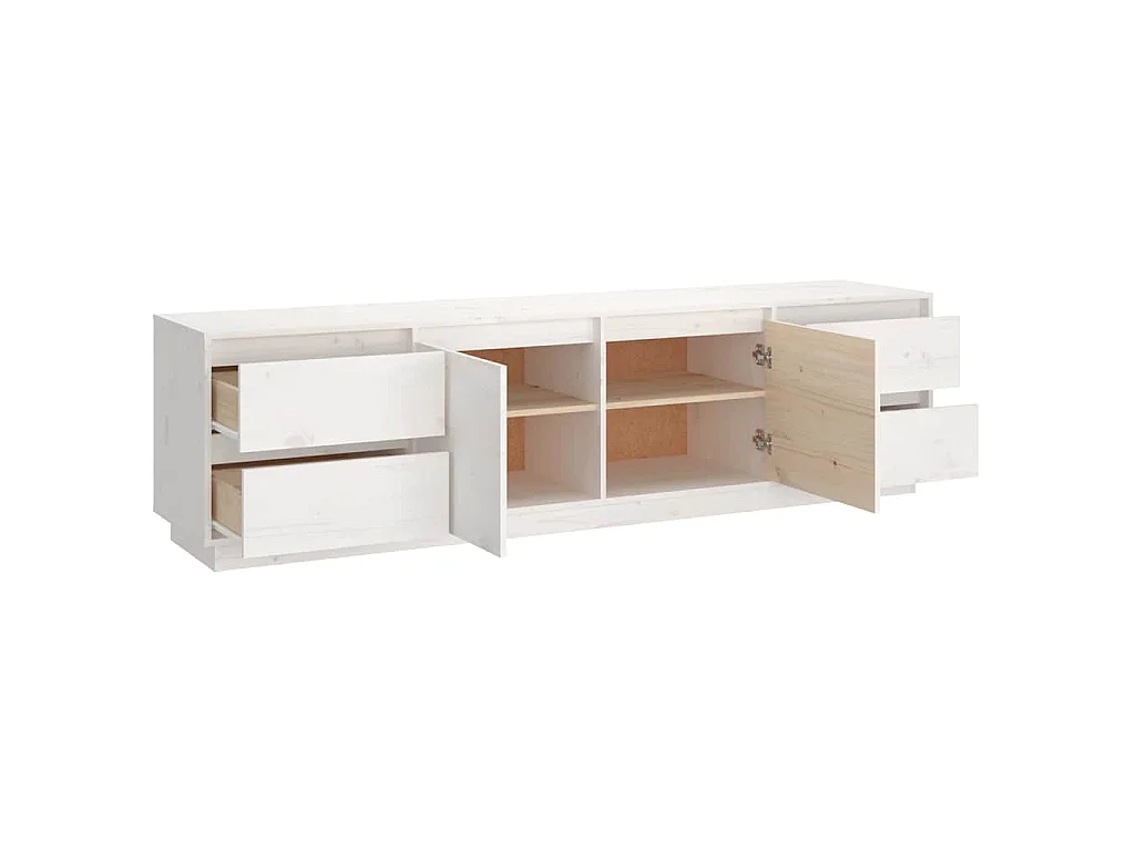 TV-Schrank Weiß 176x37x47,5 cm Massivholz Kiefer