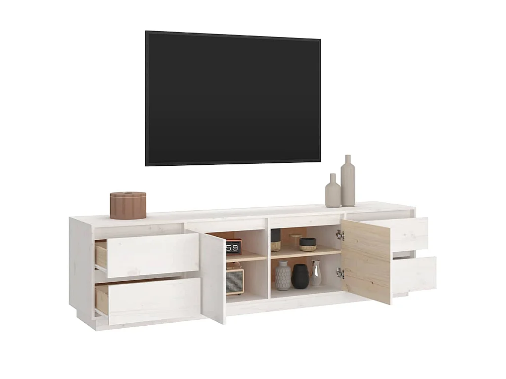 TV-Schrank Weiß 176x37x47,5 cm Massivholz Kiefer