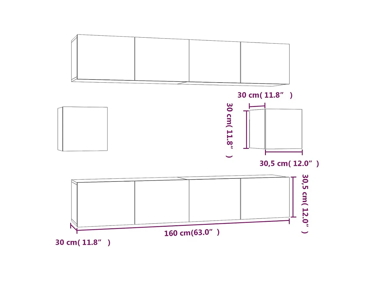 6-tlg. TV-Schrank-Set Grau Sonoma Holzwerkstoff