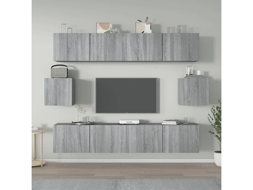 Set de muebles para TV 6 pzas madera contrachapada gris Sonoma
