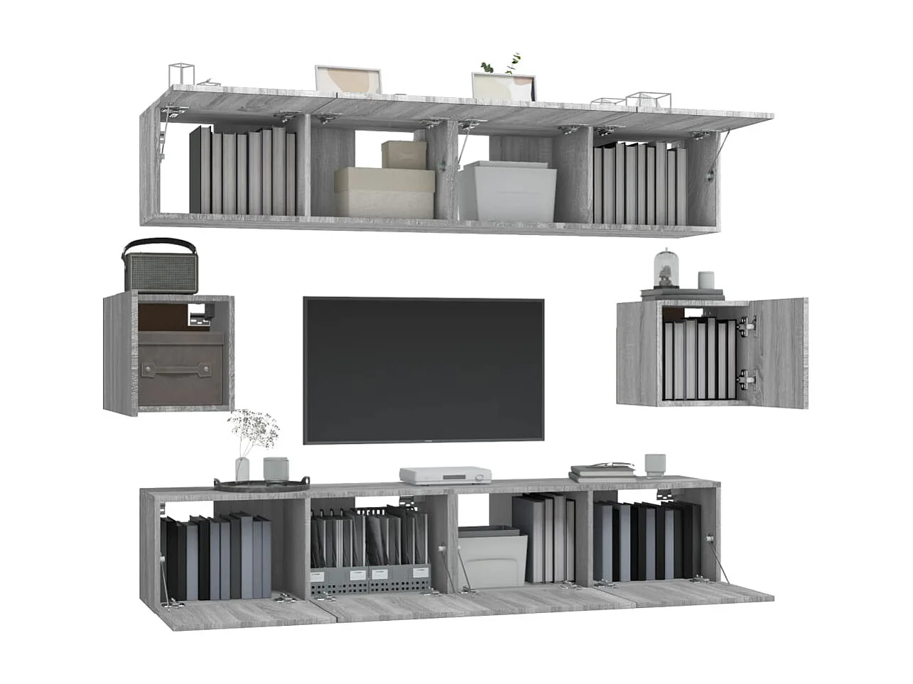 Set de muebles para TV 6 pzas madera contrachapada gris Sonoma