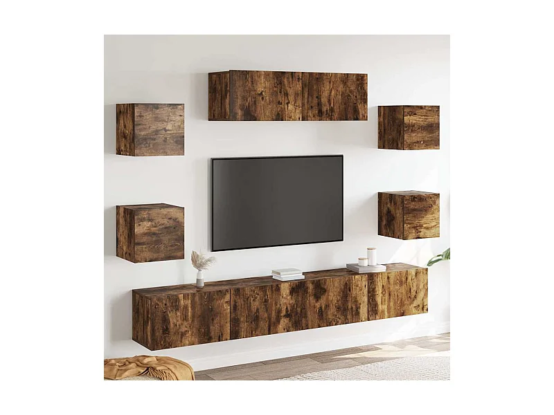 Conjunto móveis de TV 7 pcs madeira processada carvalho fumado