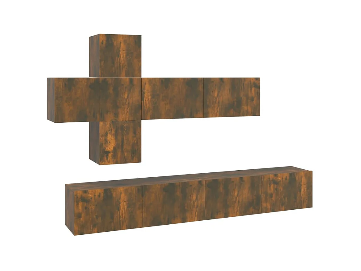 Set de muebles de TV 7 pzas madera contrachapada roble ahumado