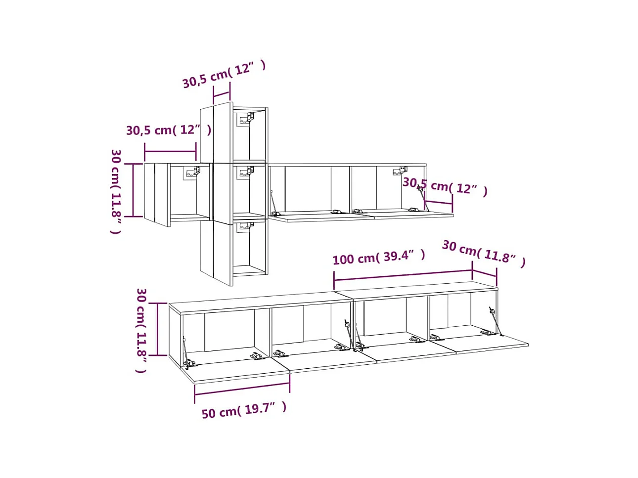 Set de muebles de TV 7 pzas madera contrachapada roble ahumado