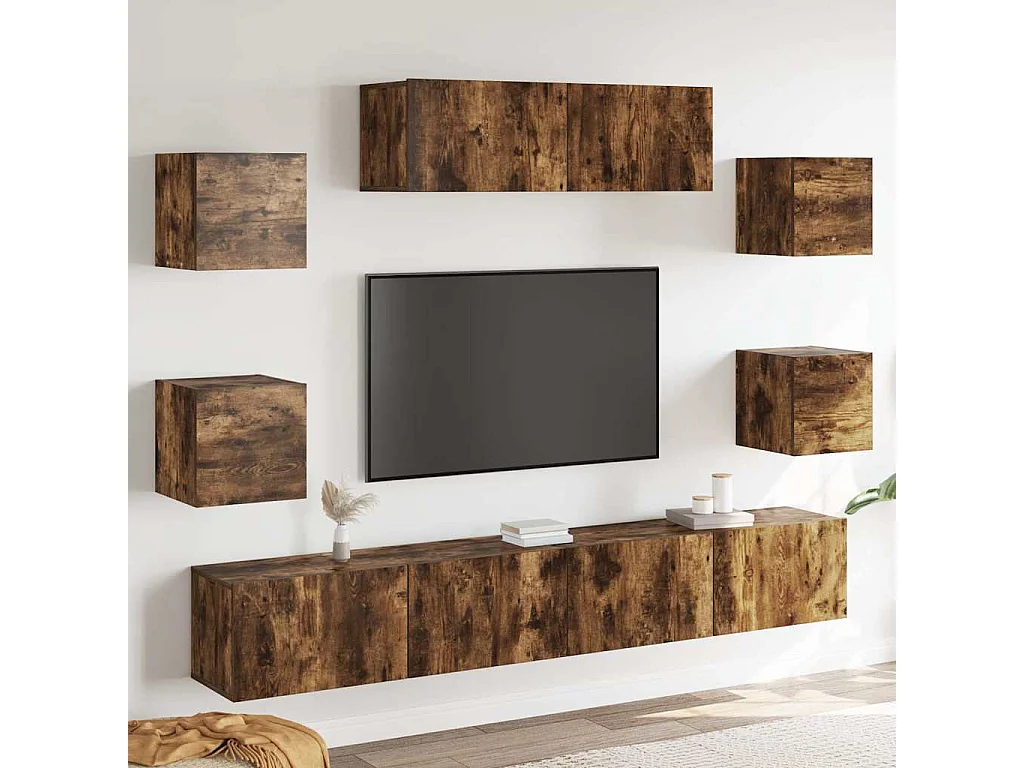 Conjunto móveis de TV 7 pcs madeira processada carvalho fumado