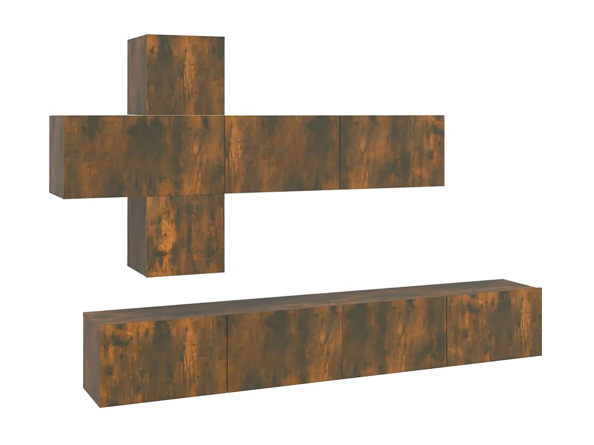 Conjunto móveis de TV 7 pcs madeira processada carvalho fumado