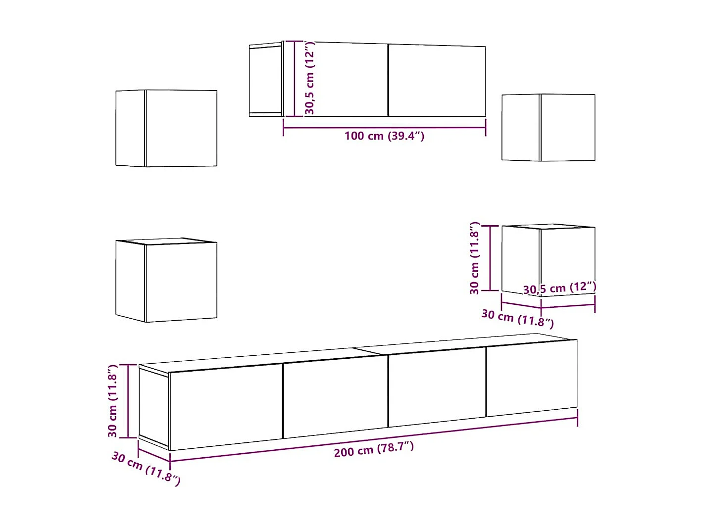 Conjunto móveis de TV 7 pcs madeira processada carvalho fumado