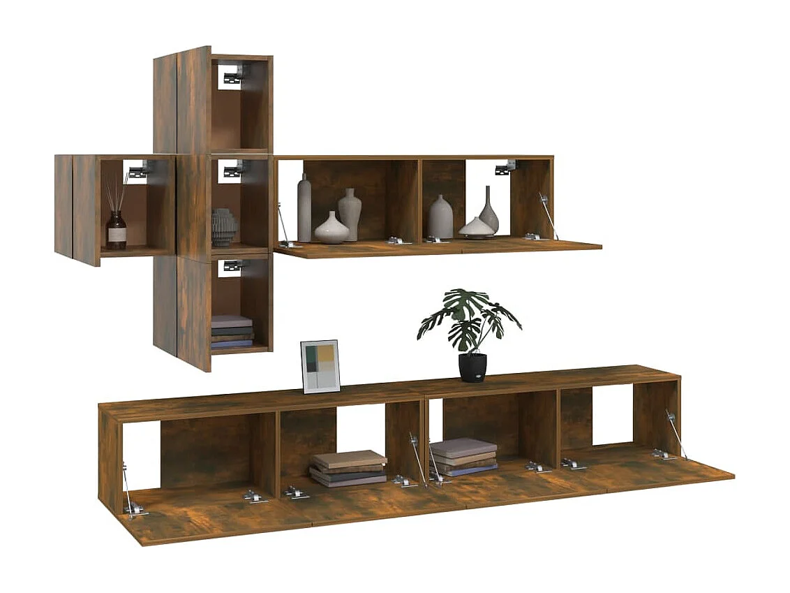 Conjunto móveis de TV 7 pcs madeira processada carvalho fumado