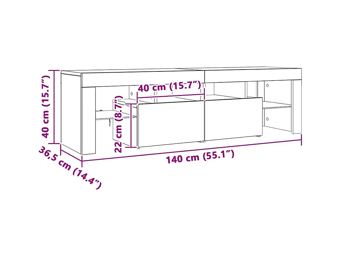 TV-Schrank mit LED-Leuchten Braun Eichen-Optik 140x36,5x40 cm