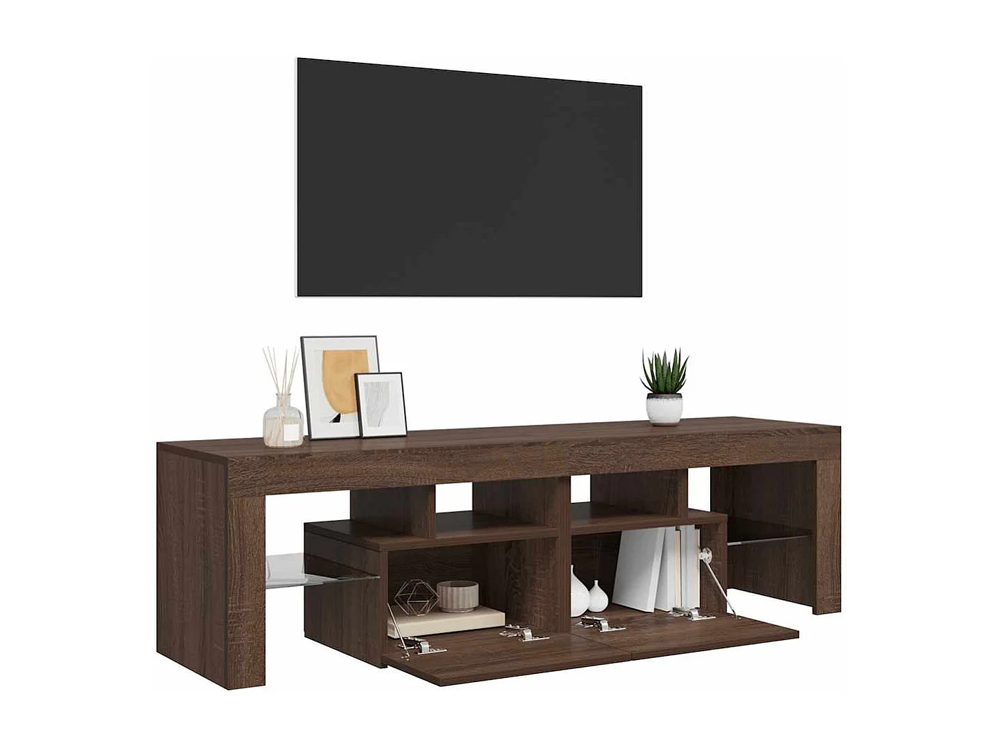 Móvel de TV com luzes LED 140x36,5x40 cm carvalho castanho