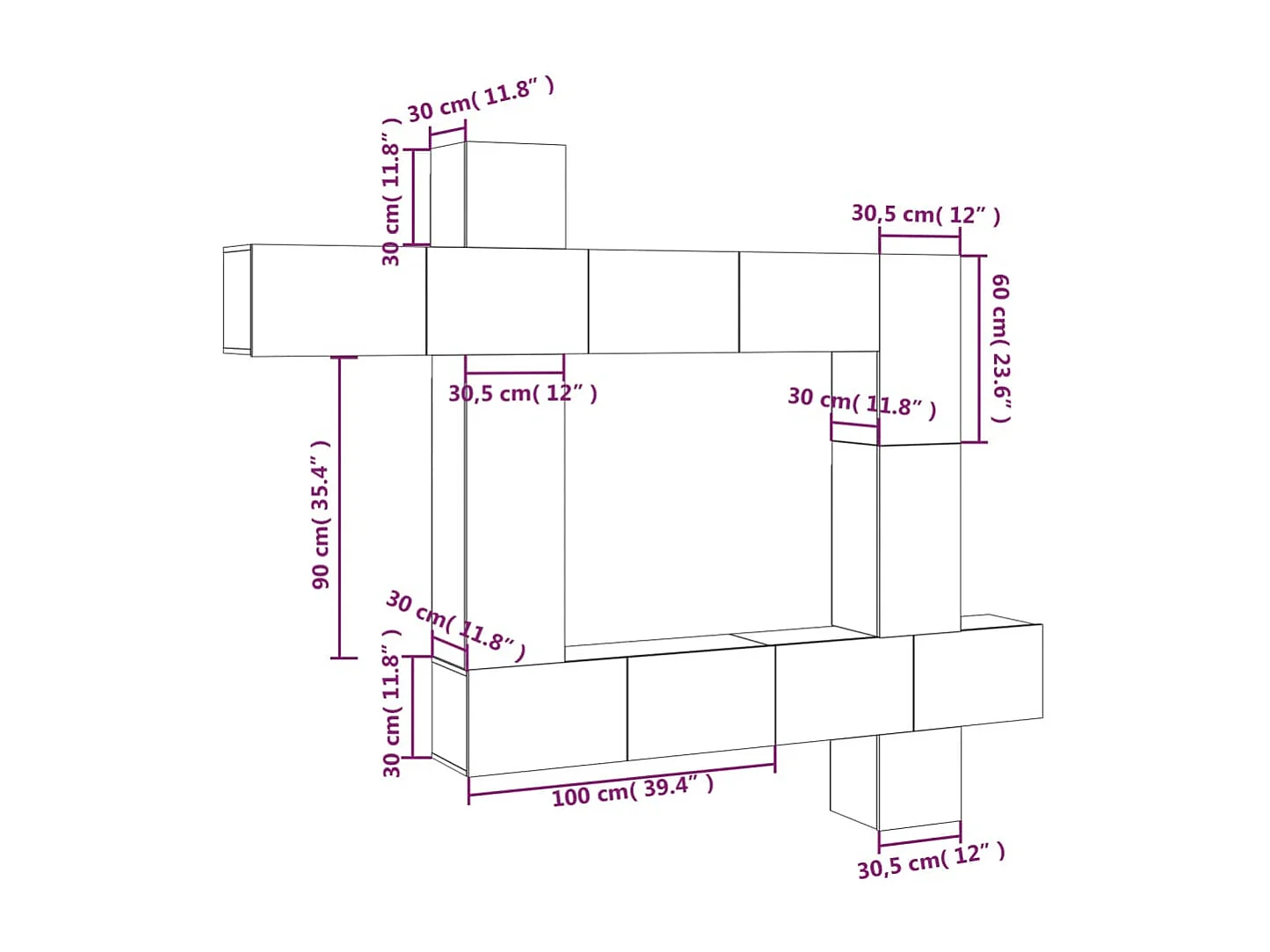 Ensemble de meubles TV 9 pcs Gris béton Bois d'ingénierie