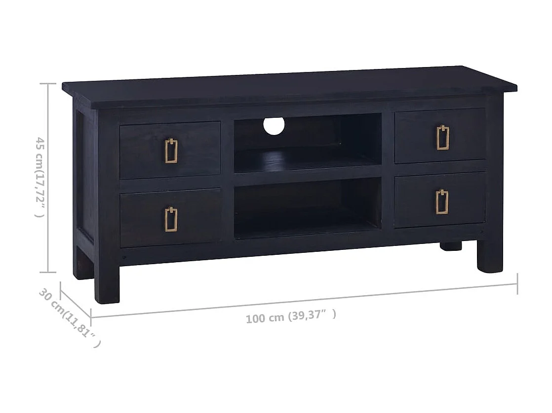 Móvel de TV 100x30x45 cm mogno maciço castanho café preto-claro