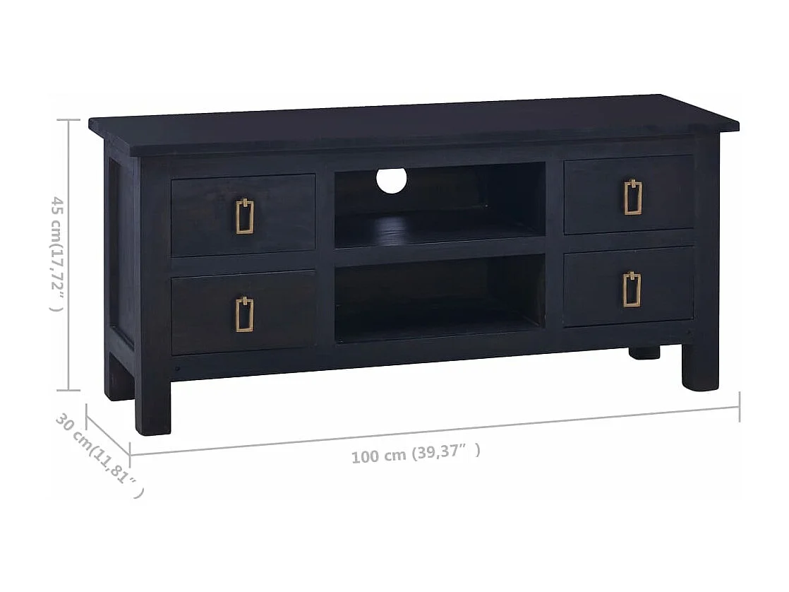 Móvel de TV 100x30x45 cm mogno maciço castanho café preto-claro
