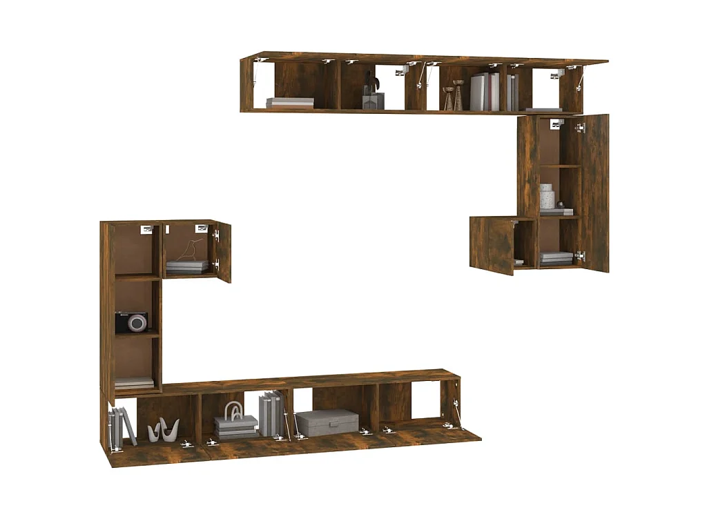 Mobile Porta TV a Parete Rovere Fumo in Legno Multistrato