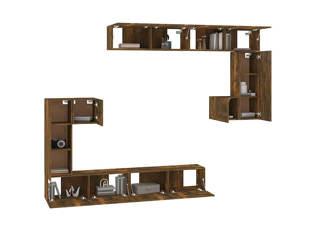 Mobile Porta TV a Parete Rovere Fumo in Legno Multistrato