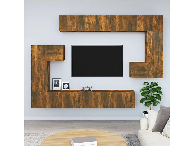Mobile Porta TV a Parete Rovere Fumo in Legno Multistrato