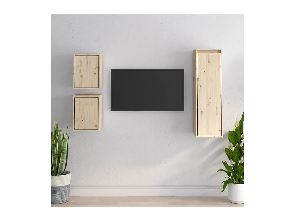 Mobili Porta TV 3 pz in Legno Massello di Pino